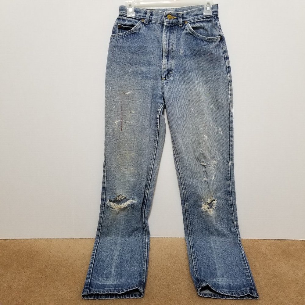 Lee jeans 10 VINTAGE distressed paint splattered ripped torn straight denim